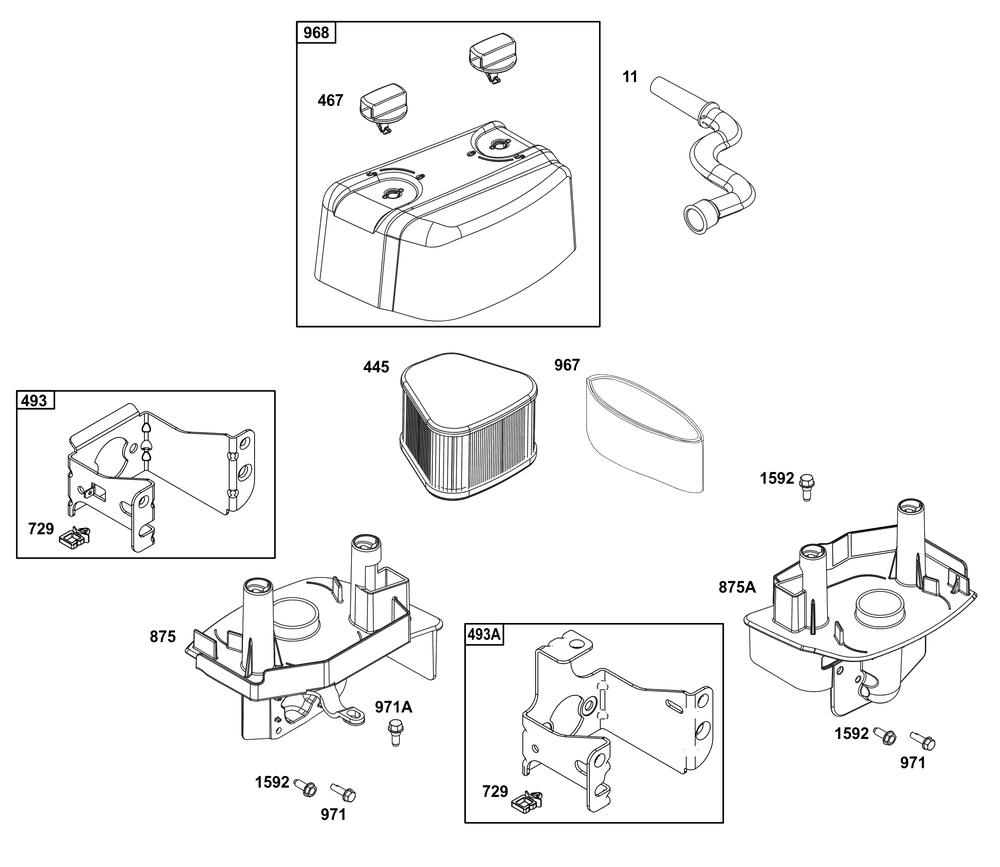 Air Cleaner Group Diagram and Parts List for 123P02-0026-H5 100000 - 19Z999 Briggs and Stratton Engine